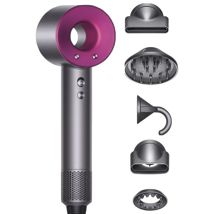 TNS® Professional hajszárító, 2000 W-os digitális motor, 5 mágneses tartozék, erős ionizáció, 4 hőmérséklet-beállítás, 3 sebességfokozat, csendes, kivehető légszűrő, fukszia/neon