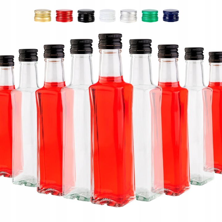 Set 50 Sticle De Sticla, Superbutelki, Cu Capace, Sticle Transparente, Patrate, Ideale Pentru Stocarea Si Prezentarea Eleganta A Uleiurilor, Sosurilor Sau A Bauturilor De Casa, 200 ml, 20.8 cm