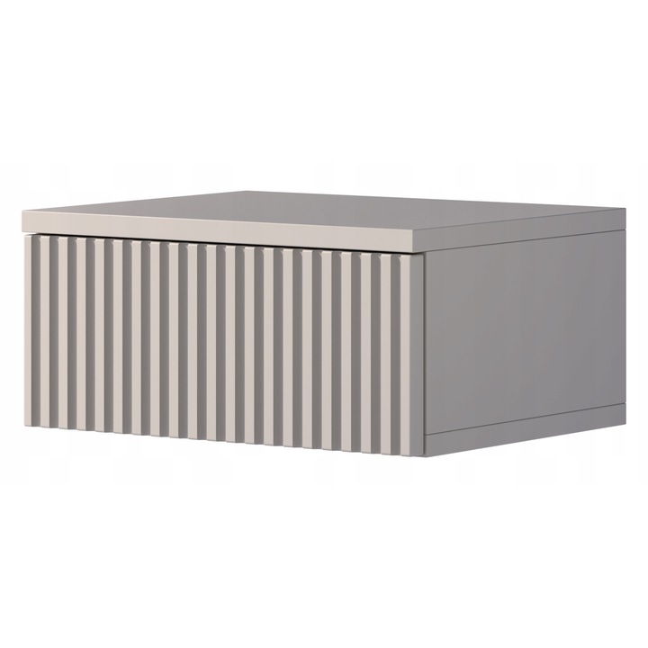 Noptieră suspendată P&M Home, cajmir mat, fațadă canelată, 1 sertar, asamblare proprie