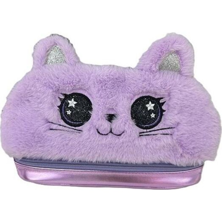 Adar kozmetikai táska, plüss, macskaminta, lila