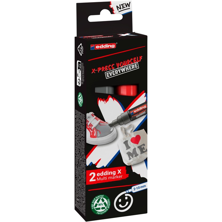 Комплект 2 маркера Edding, 2-10 мм, сив/червен