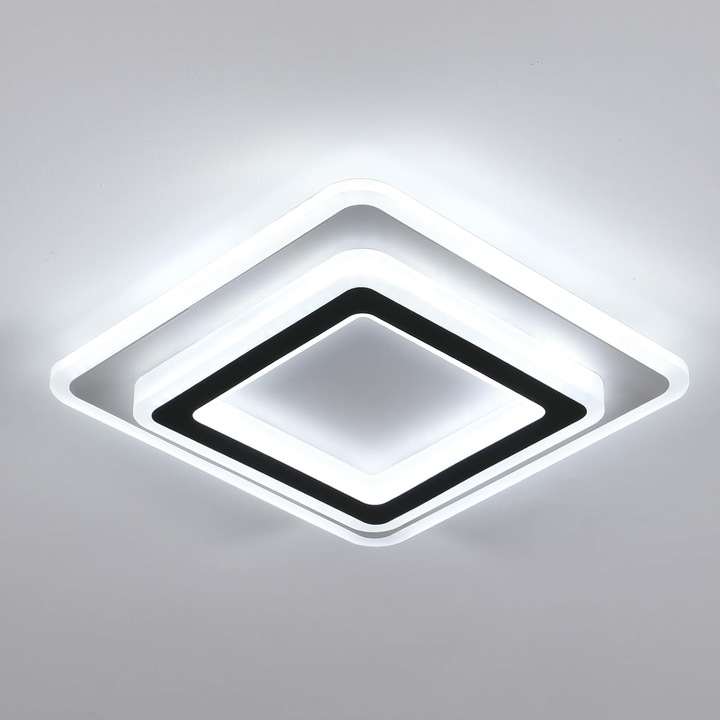 LED mennyezeti lámpa, Toolight, Négyzet alakú, 38W, Fekete + Fehér, 29CM, Hideg fehér fény 6500K, Alkalmas folyosókra, konyhákba, nappalikba és hálószobákba