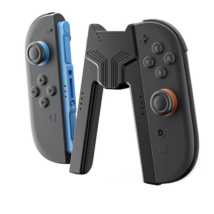 Töltőmarkolat Switch-hez, 2 Joy-Con, Garsonal, ergonomikus V-alakú kialakítás, LED jelzőfények, fekete