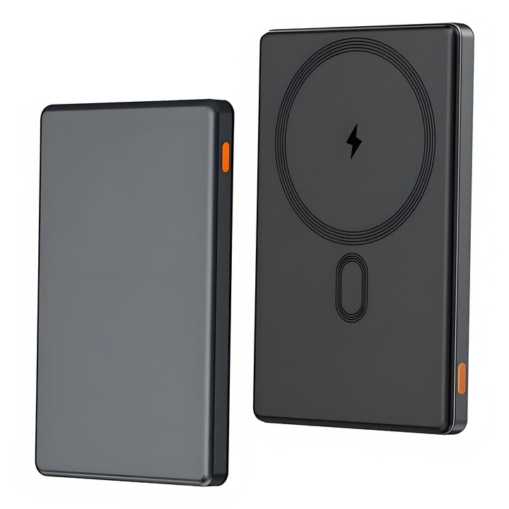 Външна батерия 5000mAh, MagSafe, бързо безжично зареждане 15W и PD 20W, металик сребрист, размери 102x66x9mm