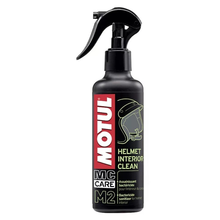 Detergent Pentru Intertinere si Igienizarea Interiorul Castii, Motul Helmet Interior Clean M2, 250ml, Spray Dezinfectant Bactericid Cu Pulverizator