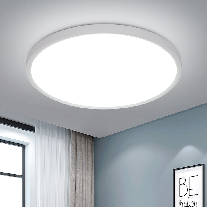 LED таванна лампа, Toolight, Ултра-тънка, Кръгла, Бяла, 49CM, 42W, Студена светлина 6500K, Водоустойчива, Подходяща за всекидневна, спалня, кухня, баня, балкон