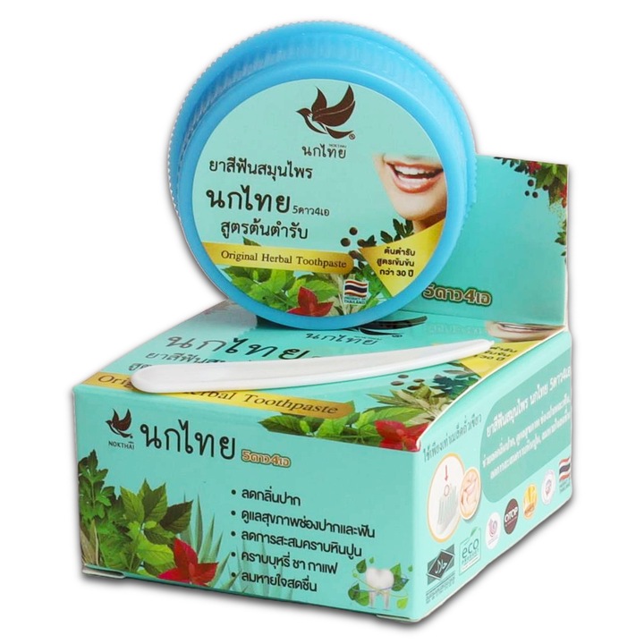 Тайландска натурална избелваща паста за зъби NOKTHAI с тайландски билки, концентрирана, 25 g