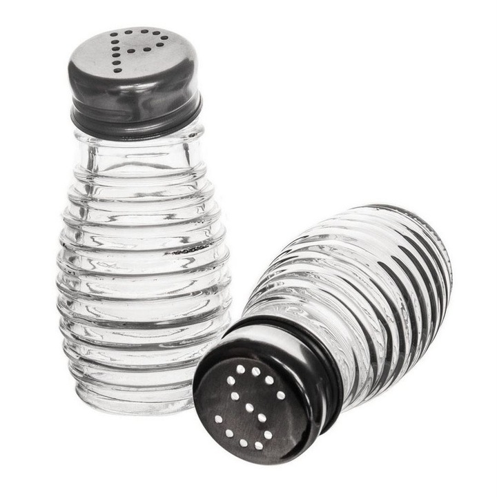 Set Sare Si Piper, Orion, 70 ml, 5x5x8.5 cm, Sticla, Metal, Materialele De Inalta Calitate, Transparent