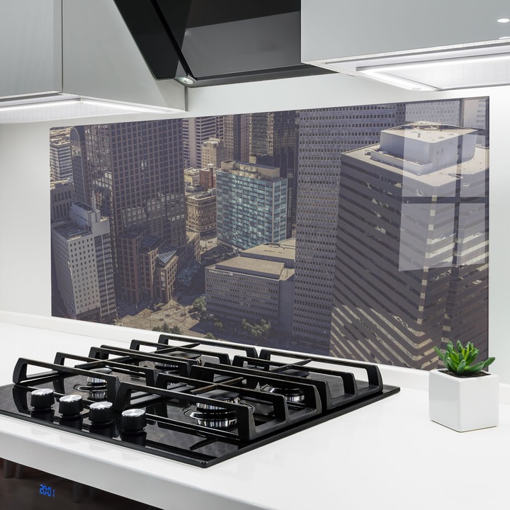 ARTHUB, Konyhai üveg hátfal 60x120 cm, 4 mm edzett, Védő gáz­tűzhely, Fröccsenésgátló, Hőálló, tájképek, városi, Cream Light Building