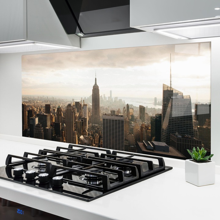 ARTHUB, Konyhai üveg hátfal 60x120 cm, 4 mm edzett, Védő gáz­tűzhely, Fröccsenésgátló, Hőálló, tájképek, városi, Grey Cloud Buildings