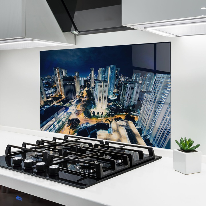 ARTHUB, Konyhai üveg hátfal 80x120 cm, 4 mm edzett, Védő gáz­tűzhely, Fröccsenésgátló, Hőálló, tájképek, városi, Night City View
