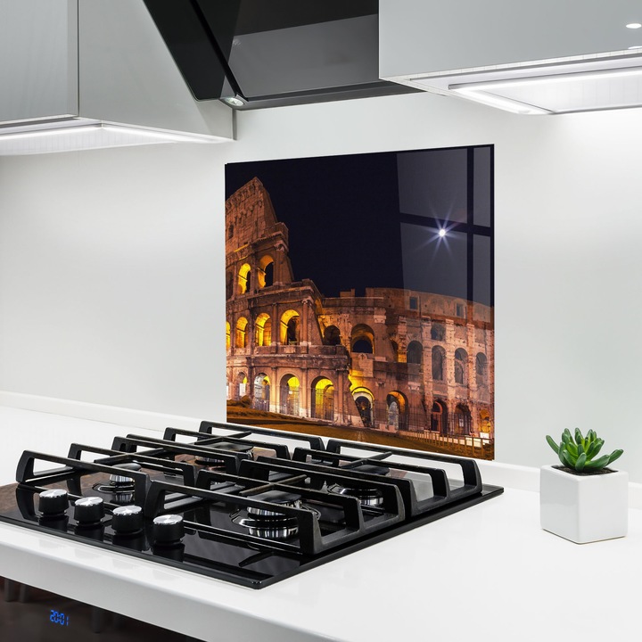ARTHUB, Konyhai üveg hátfal 100x100 cm, 4 mm edzett, Védő gáz­tűzhely, Fröccsenésgátló, Hőálló, tájképek, városi, Rome Colloseum