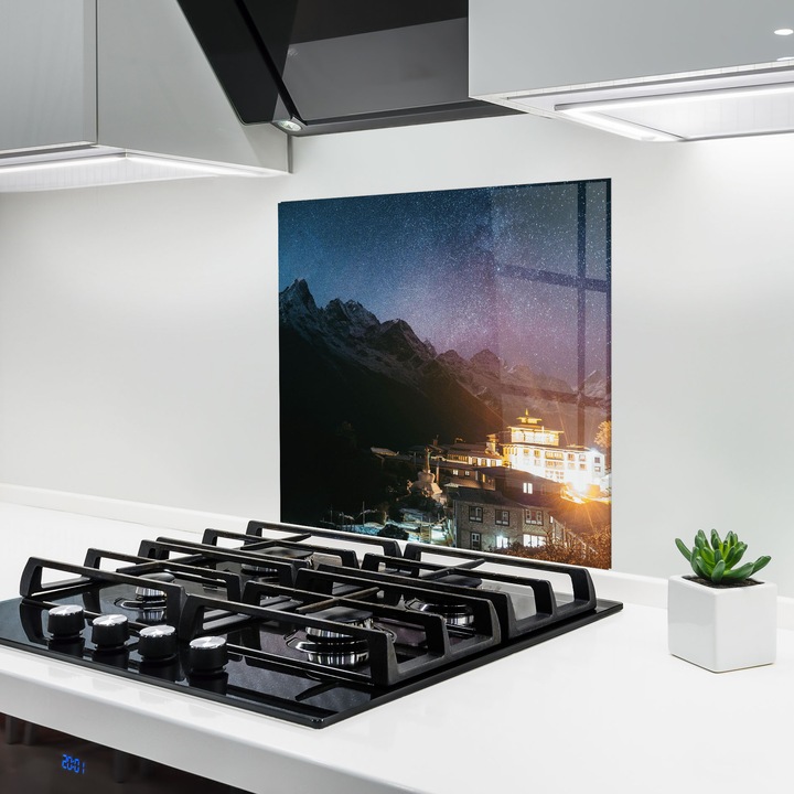 ARTHUB, Konyhai üveg hátfal 100x100 cm, 4 mm edzett, Védő gáz­tűzhely, Fröccsenésgátló, Hőálló, tájképek, városi, Star Sky Homes