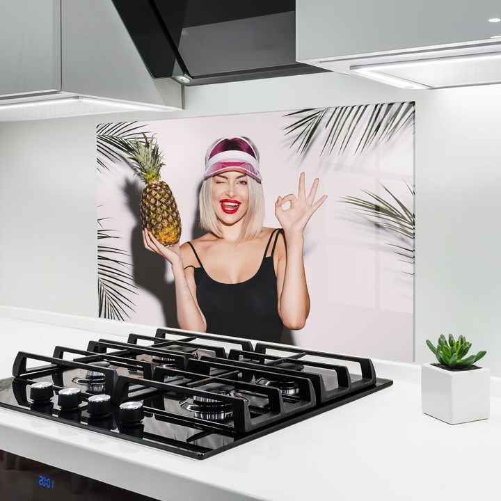 ARTHUB, Konyhai üveg hátfal 70x100 cm, 4 mm edzett, Védő gáz­tűzhely, Fröccsenésgátló, Hőálló, tájképek, nyár, Blonde Woman