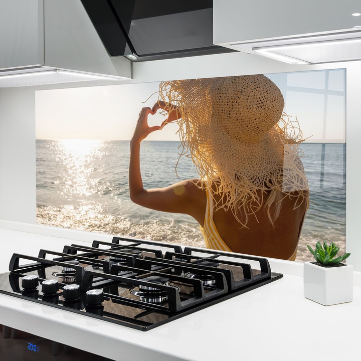 ARTHUB, Konyhai üveg hátfal 60x120 cm, 4 mm edzett, Védő gáz­tűzhely, Fröccsenésgátló, Hőálló, tájképek, nyár, Heart Symbol
