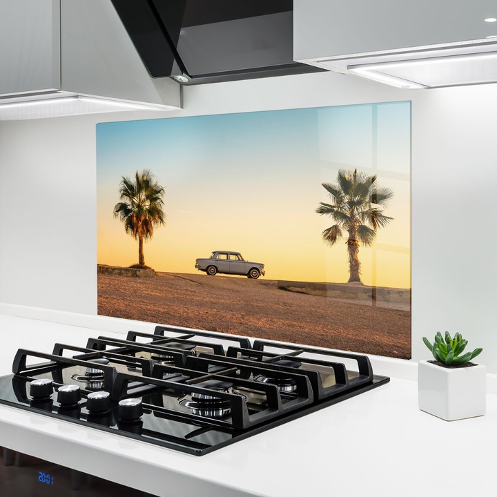 ARTHUB, Konyhai üveg hátfal 80x120 cm, 4 mm edzett, Védő gáz­tűzhely, Fröccsenésgátló, Hőálló, tájképek, nyár, Summer Car