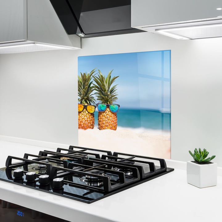 Panou Sticla Bucatarie, 100x100 cm, Protectie aragaz, Antistropi, Termorezistent, Peisaje, Vara, Stylish Pineapples