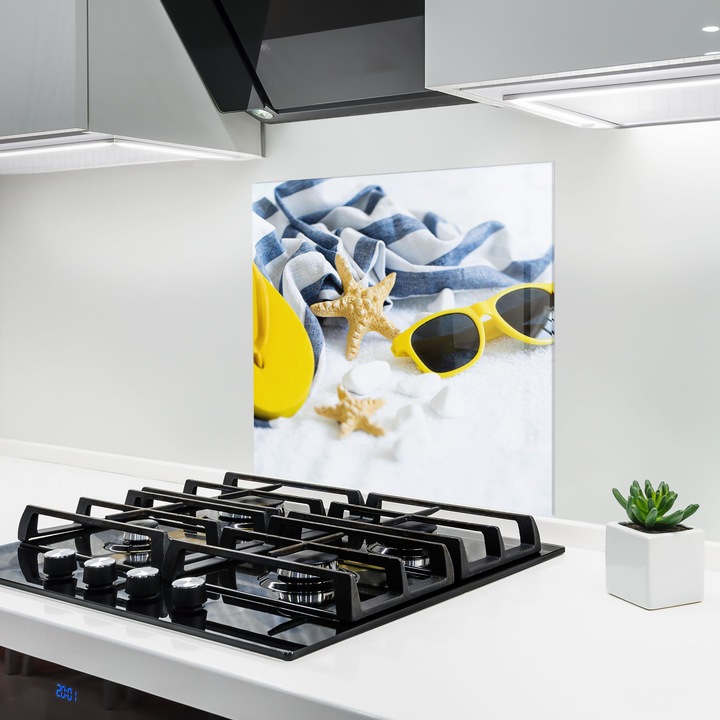 ARTHUB, Konyhai üveg hátfal 60x60 cm, 5 mm edzett, Védő gáz­tűzhely, Fröccsenésgátló, Hőálló, tájképek, nyár, Summer Accessories Women