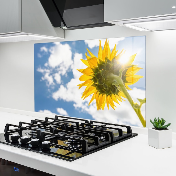 ARTHUB, Konyhai üveg hátfal 80x120 cm, 4 mm edzett, Védő gáz­tűzhely, Fröccsenésgátló, Hőálló, tájképek, nyár, Sunflower Looking Up
