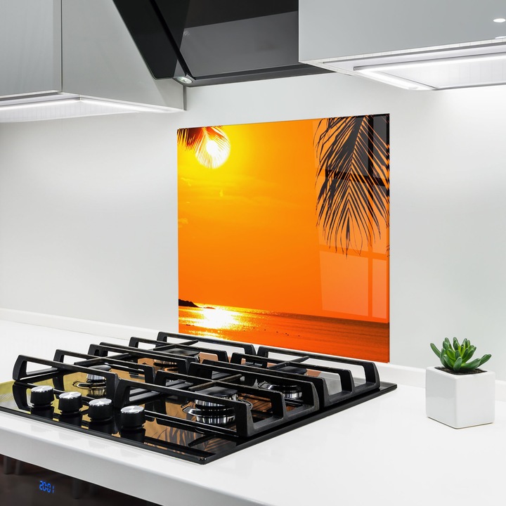 Panou Sticla Bucatarie, 100x100 cm, Protectie aragaz, Antistropi, Termorezistent, Peisaje, Vara, Tropical Beach Sunset