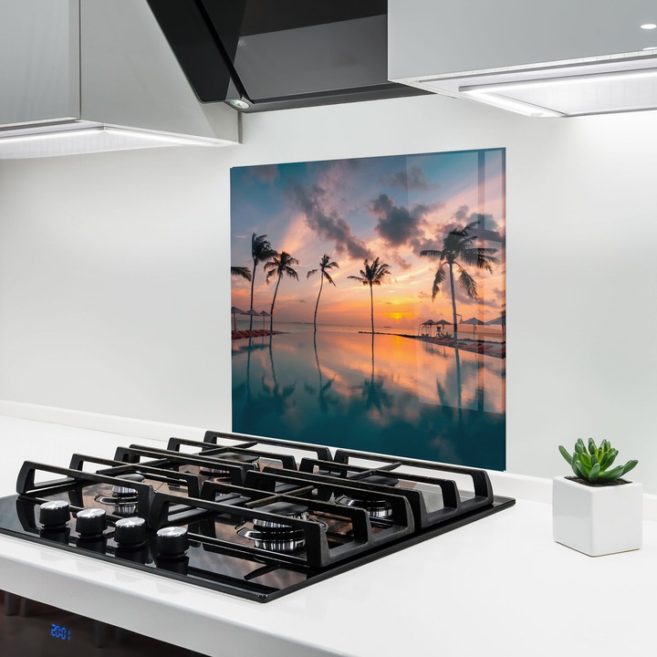 Panou Sticla Bucatarie, 60x60 cm, Protectie aragaz, Antistropi, Termorezistent, Peisaje, Vara, Tropical Beach