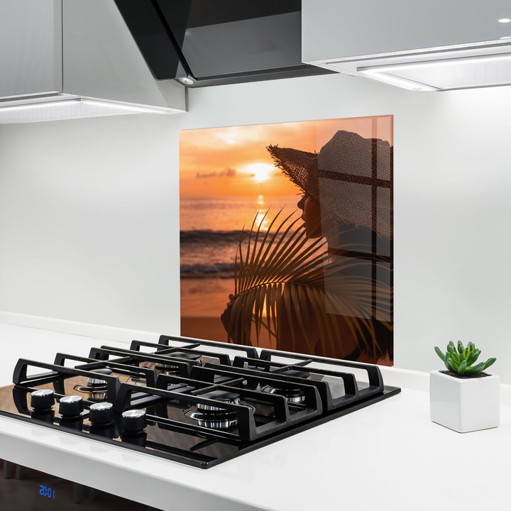 Panou Sticla Bucatarie, 60x60 cm, Protectie aragaz, Antistropi, Termorezistent, Peisaje, Vara, Woman With Hat