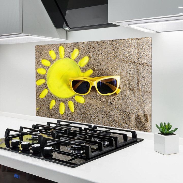 ARTHUB, Konyhai üveg hátfal 70x100 cm, 4 mm edzett, Védő gáz­tűzhely, Fröccsenésgátló, Hőálló, tájképek, nyár, Yellow Summer Glasses