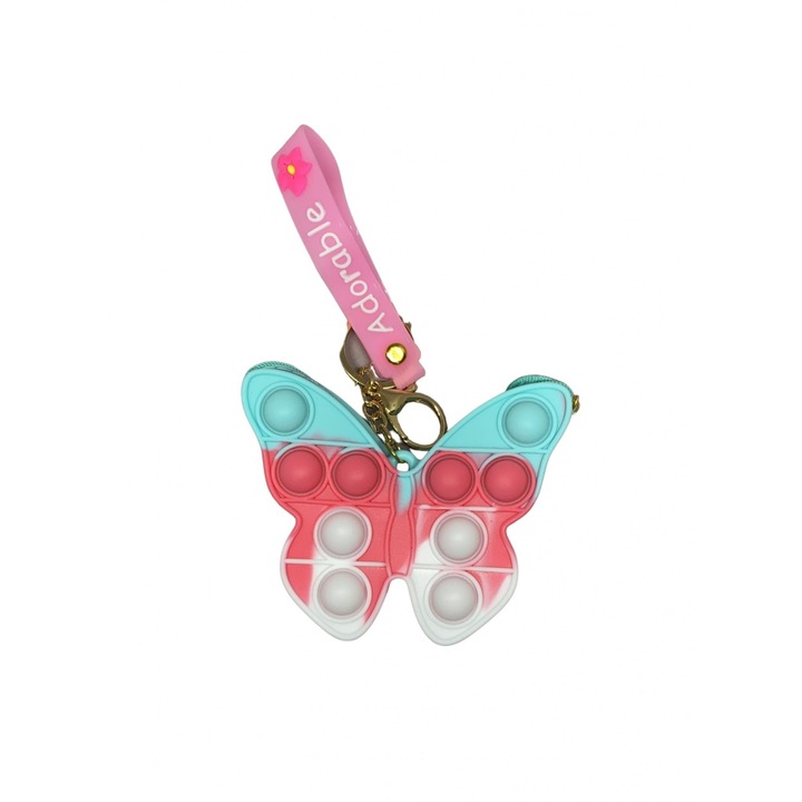 Szilikon stresszoldó játék, Cyrax, Pop It Now and Flip It, Pillangó pénztárca, Kék/Fehér