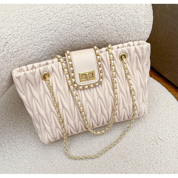 Geantă de umăr Camicour, alb-galbui, elegantă și practică, 32x11x20cm