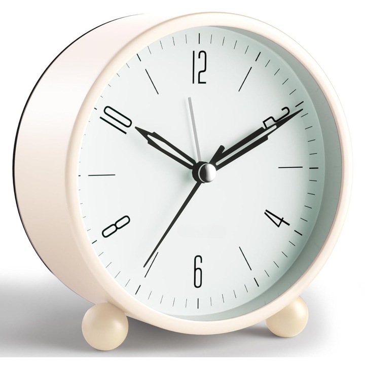 Asztali óra, digitális, fehér, elektromos mechanizmus, éjszakai fénnyel, csendes, Fém kör alakú ébresztőóra, 4 hüvelykes, Modern egyszerűség