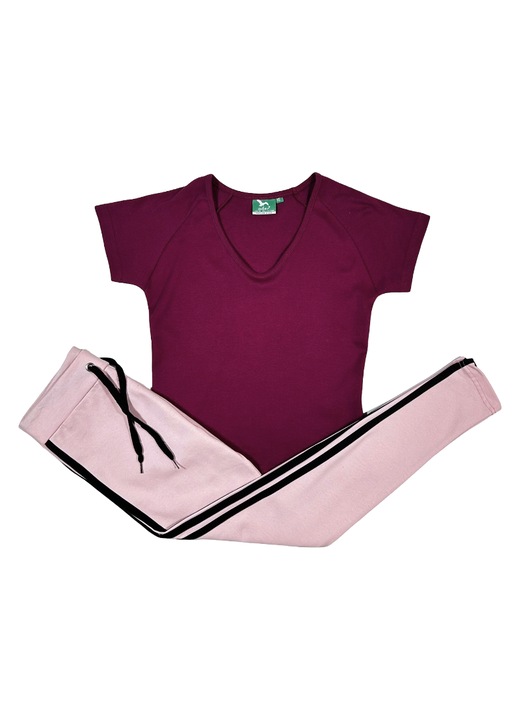 Compleu de Casa Femei, Tricou + Colanti, Burgundy/Roz Deschis, Visiniu