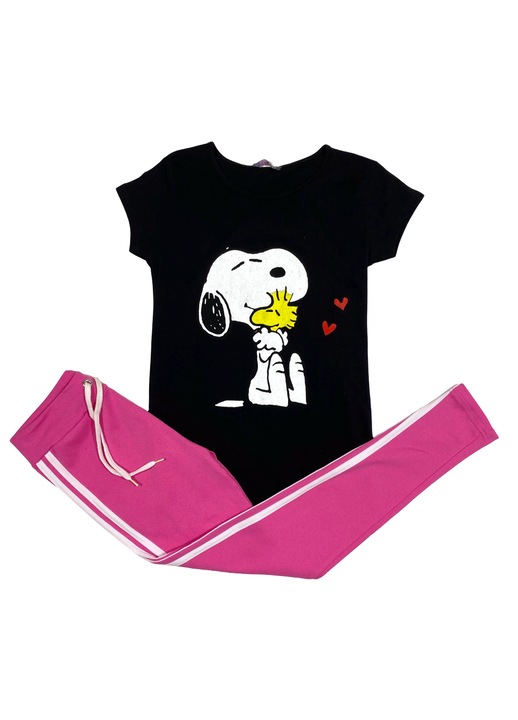 Дамски домашен комплект, тениска + чорапогащник, черен/розов, Черен/Розово