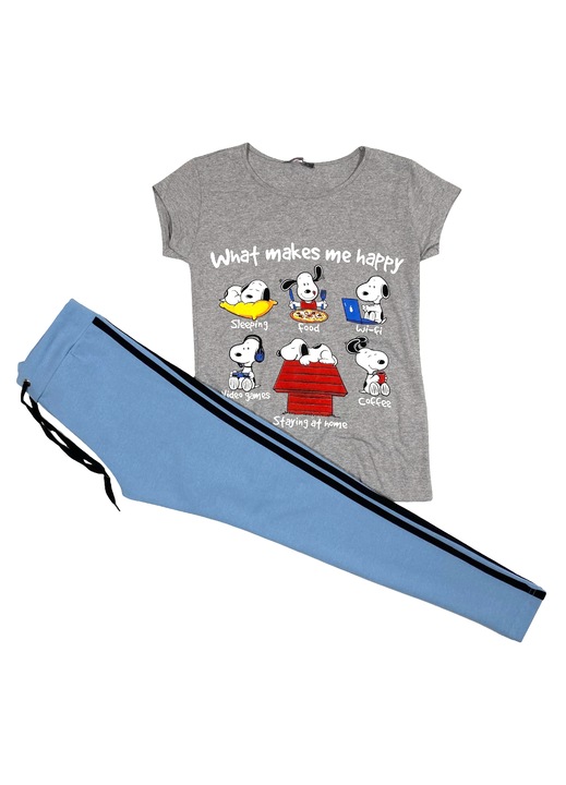 Női otthoni szett, póló + harisnyanadrág, szürke/kék, Szürke/Kék
