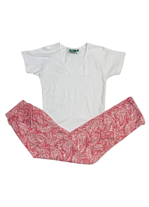 Női Otthoni Szett, Póló + Nadrág, Fehér/Piros, Piros/Fehér, L