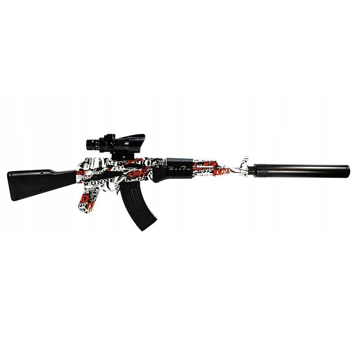 Pusca electrica AKM pentru copii/adolescenti, 98 cm, cu bile gel + acumulator + accesorii