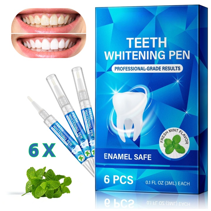 Професионален комплект от 6 писалки за почистване и избелване на зъби Binovation® с аромат на свежа мента, за незабавно премахване на петна, за чувствителни зъби, количество 3ml