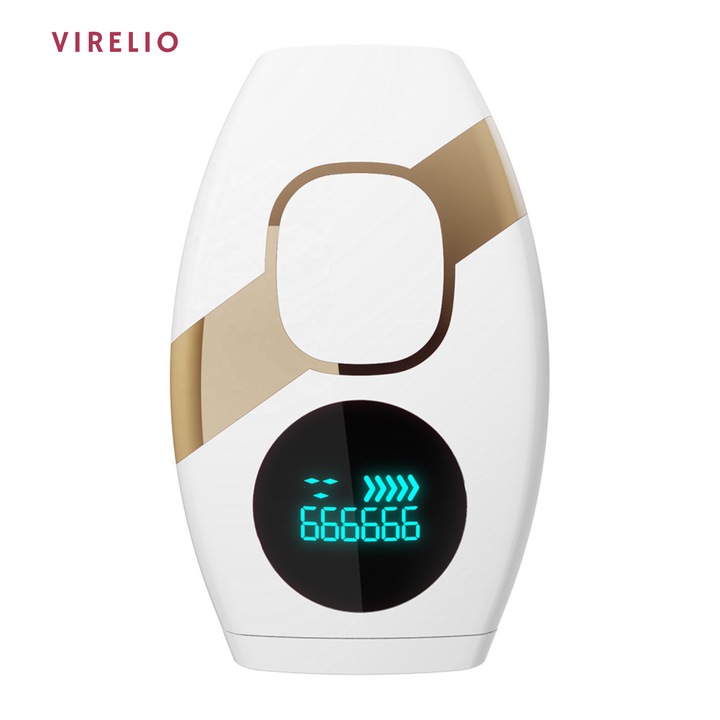 VIRELIO JDK-993 IPL epilátor, intenzív pulzáló fény technológia (400–1200 nm), nedves bőrön használható, teljes testre és arcra, hálózati tápellátás 100–240V, ABS ház, fehér szín