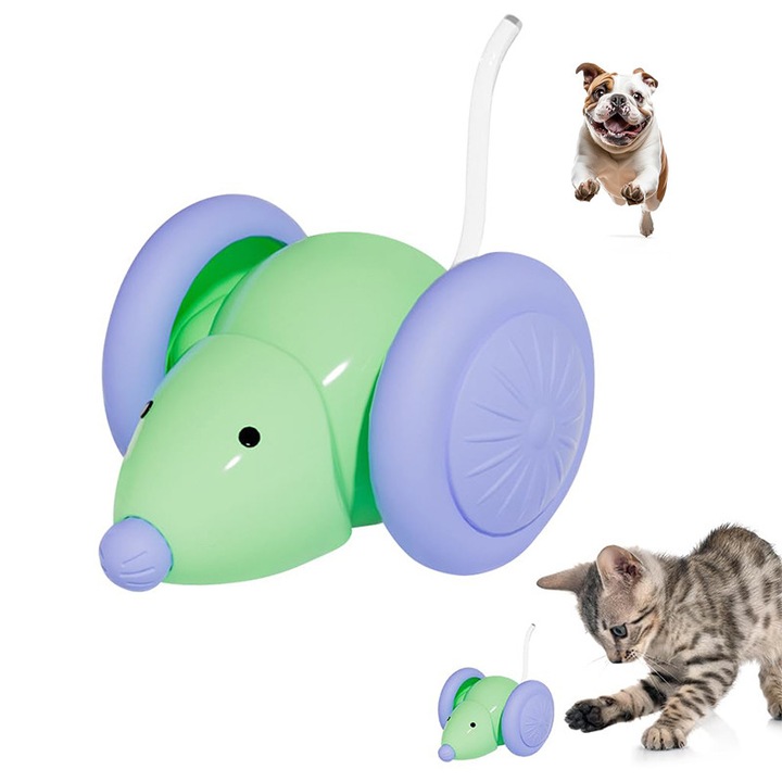 Jucarie inteligenta interactiva pentru pisici si caini, stimuleaza inteligenta si reflexele, lumini LED, reincarcabila, materiale durabile, tine companie animalelor de companie in timp ce se joaca