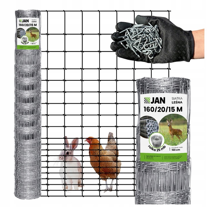 Plasa De Gard Forestier, ZPH JAN, 160 cmx25 m, Material metalic, Diametru Fir Inferior Si Superior 2,5 mm, Diametru Fire Verticale Si Orizontale 2 mm, Strat De Zinc 80 g/m², Argintiu