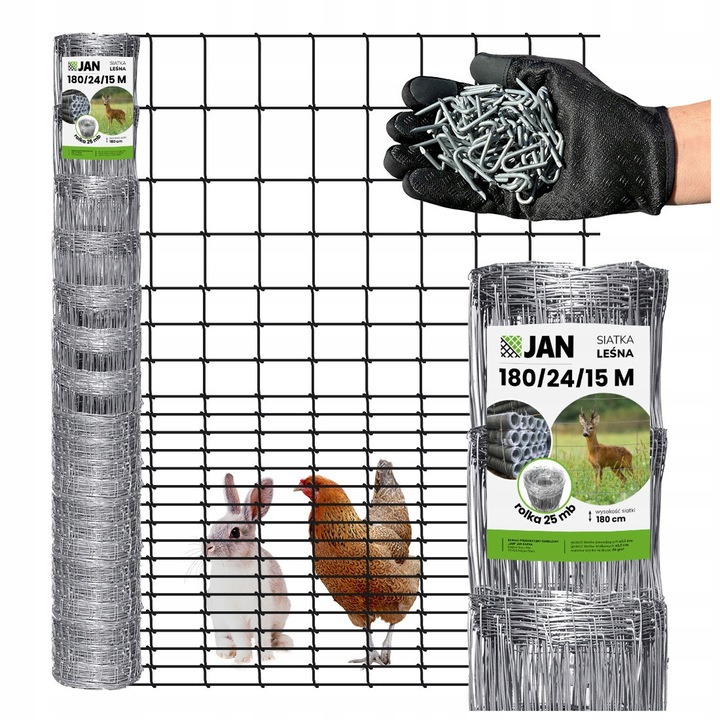 Plasa De Gard Forestier, ZPH JAN, 180/24/15 m, 180 cmx25 m, Material metalic, Diametru Fir Inferior Si Superior 2,5 mm, Diametru Fire Verticale Si Orizontale 2 mm, Strat De Zinc 80 g/m², Argintiu