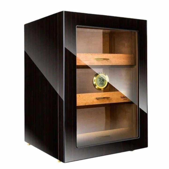 Dulap mic din cedru, pentru până la 150 de trabucuri, cu hidrometru și umidificator, maro închis