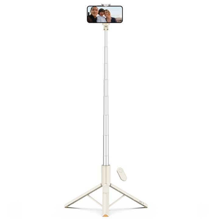 Selfie stick cu trepied si telecomanda TECH-PROTECT L09S pentru telefon, Reglabil, Bej