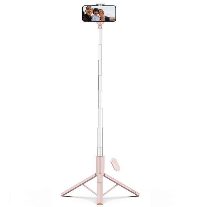 Selfie stick cu trepied si telecomanda TECH-PROTECT L09S pentru telefon, Reglabil, Roz