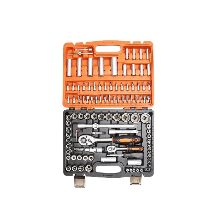 Trusă chei tubulare 108 piese Breckner, 1/4'' și 1/2'', inclusiv biti, prelungitoare