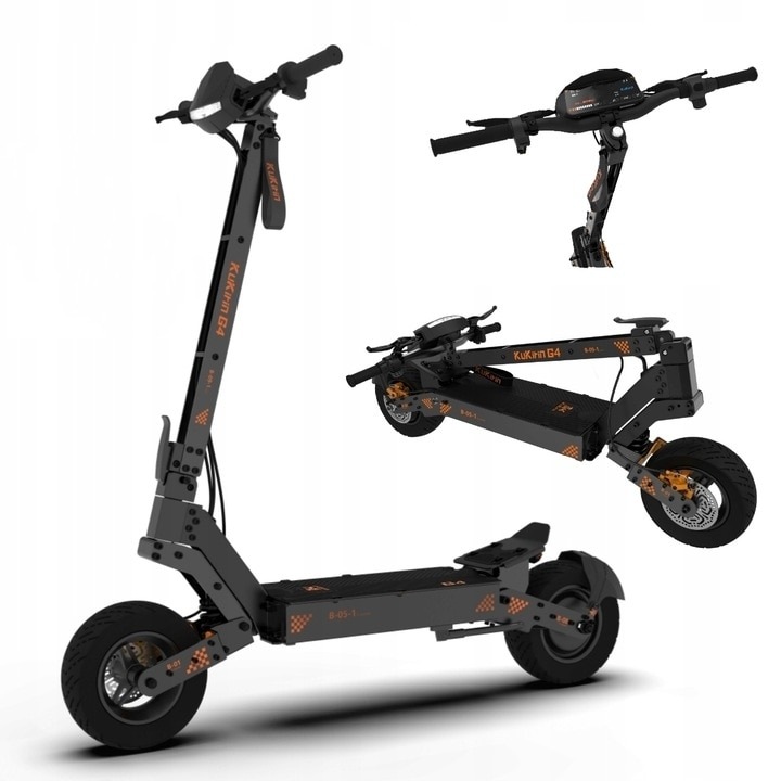 Електрическа тротинетка KuKirin G4, сгъваема, мощност на двигателя 2000 W, максимален пробег 75 км, максимална скорост 70 км/ч, батерия 60V 20Ah, черна