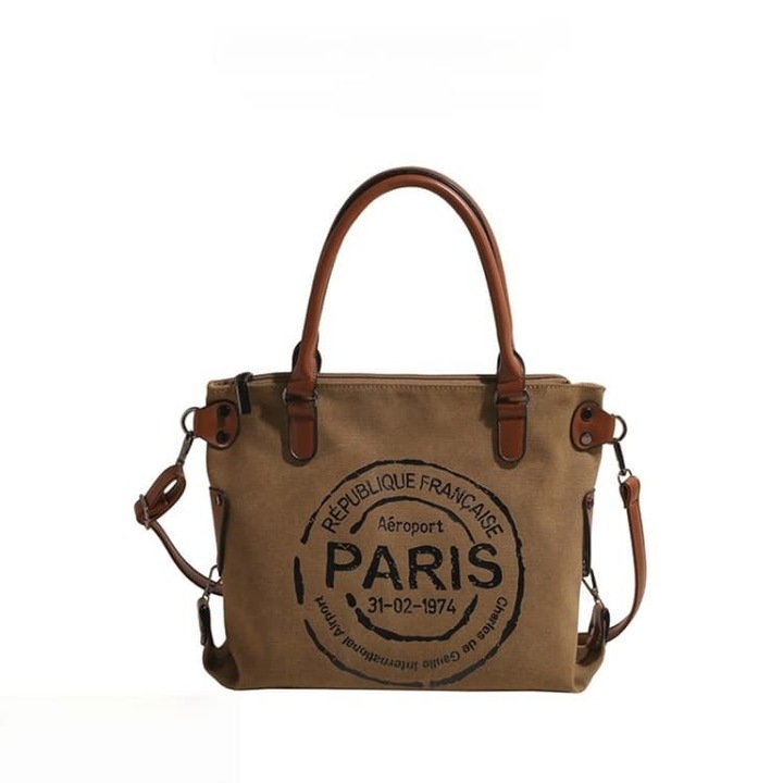 Geanta tote din panza in cinci cusuta de WNANNAN, Crossbody Nylon, Maro nisip, Universal