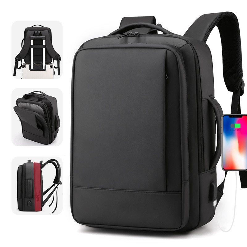 Rucsac extensibil laptop, Cracos, 40x30x20, multiple compartimente, port USB, maner lateral