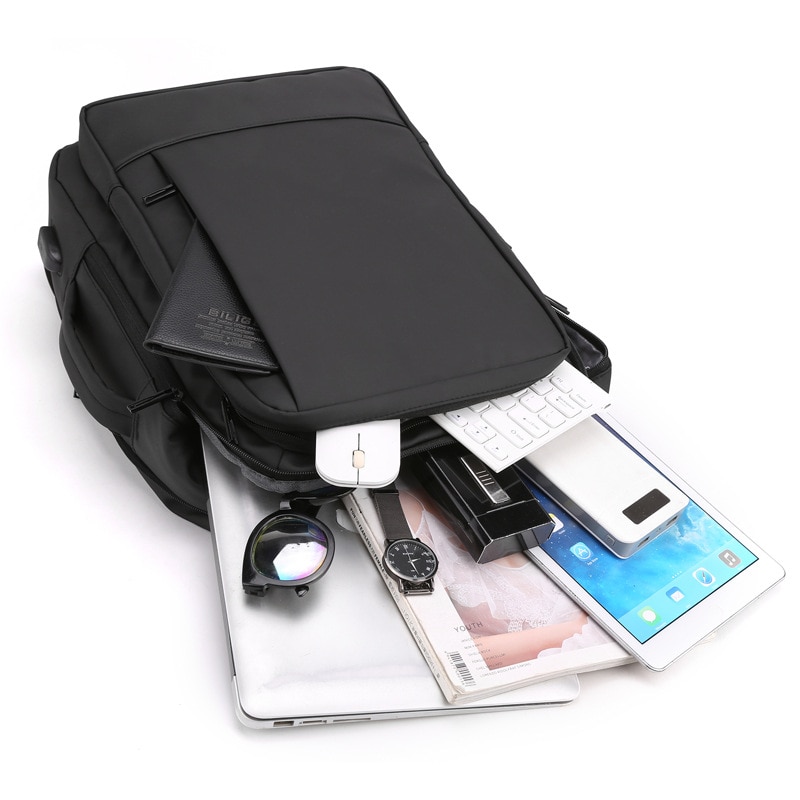 Rucsac extensibil laptop, Cracos, 40x30x20, multiple compartimente, port USB, maner lateral
