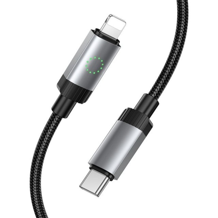 Cablu Date Si Incarcare Hoco Usb-C la Lightning, Putere 27W, Lungime 1M, Material Textil Super Rezistent, Negru, X117