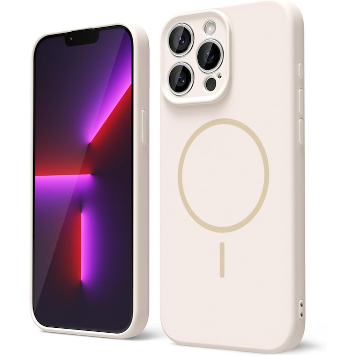 Husa Telefon din Silicon Alb, Compatibila cu MagSafe si iPhone 16 Pro, Rezistenta la Socuri, Prietenos cu Pielea, Margini Ridicate pentru Protectia Ecranului si Camerelor, Suprafata Anti-amprenta, Instalare Usoara Fara Scratch